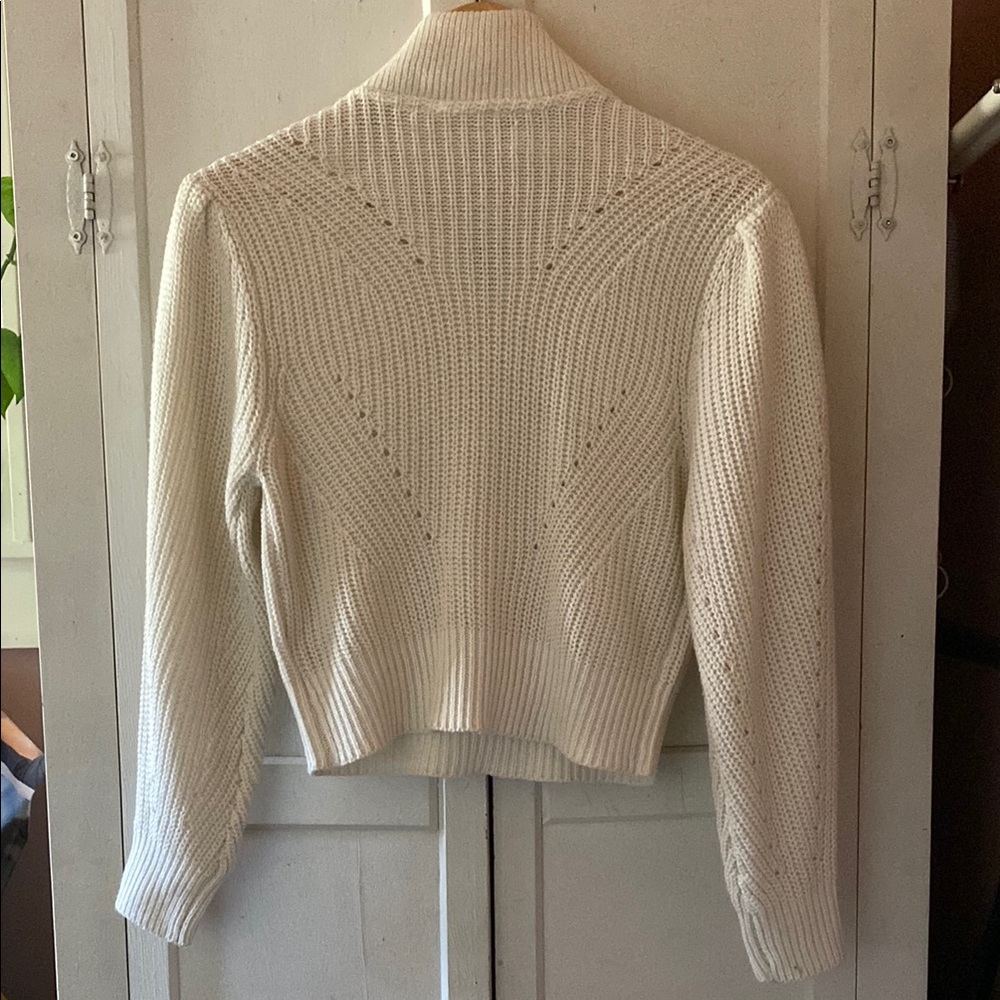 White Ribbed Cowl Neck Sweater with Puff Sleeves - Picture 3 of 3